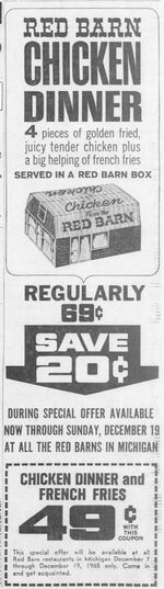 Red Barn Restaurant - Dec 7 1965 Ad